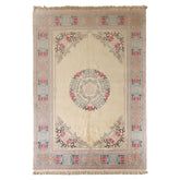 10x14 Ivory, Rose, Aqua Color Hand Knotted Aubusson Savonnerie Wool Traditional Oriental Rug